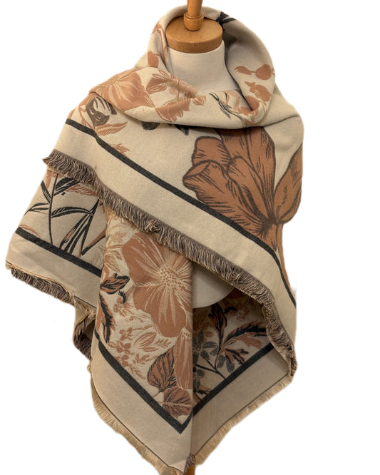 Large Square Pink and Beige Thick Cashmere Shawl