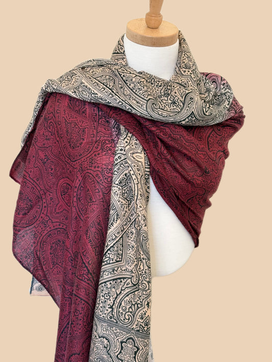 Burgundy and Beige Viscose Scarf