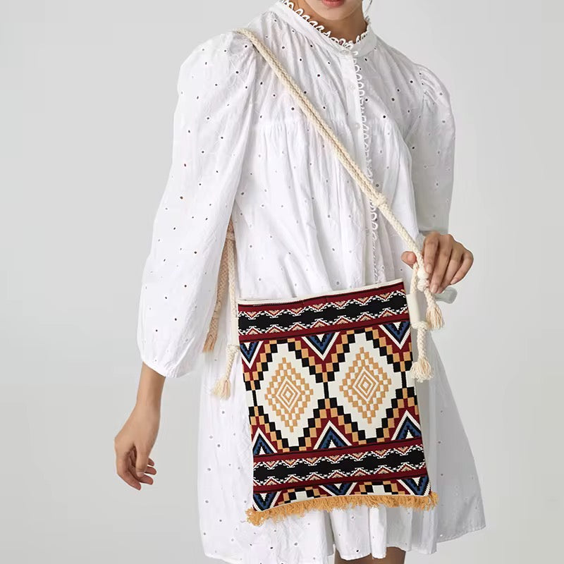 Colorful boho knitted crossbag