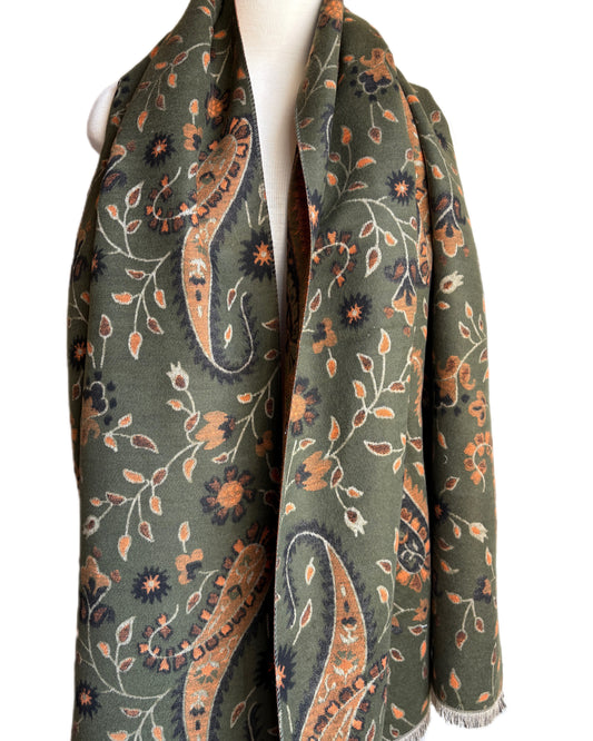 Double face Green and Orange Cashmere Shawl