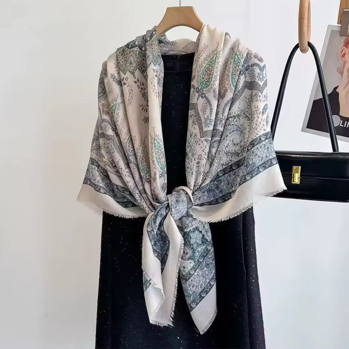 Blue and Green Square Viscose Scarf