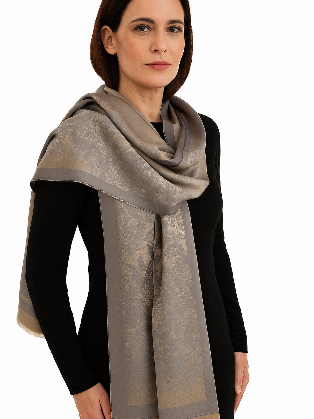 Silver Metallic Effect Blue and Cashmere Grey Shawl