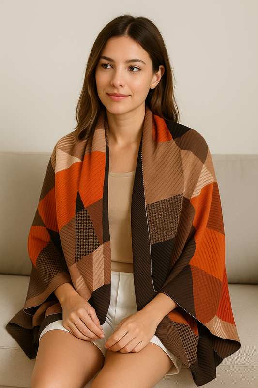 Orange and Brown Crinkle Viscose Scarf