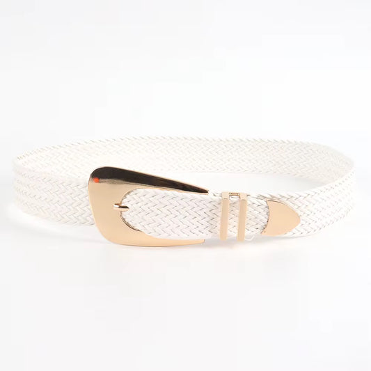 White Braided Belt with Gold Buckle