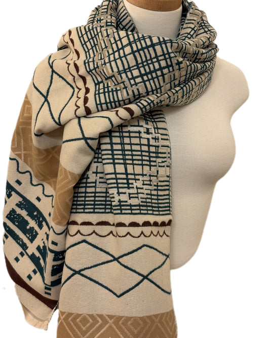 Green and Beige Cashmere Shawl