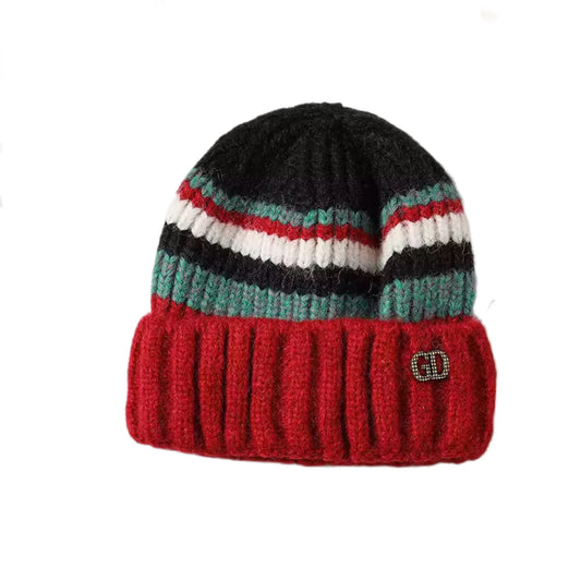 Red and Blue Wool Beanie