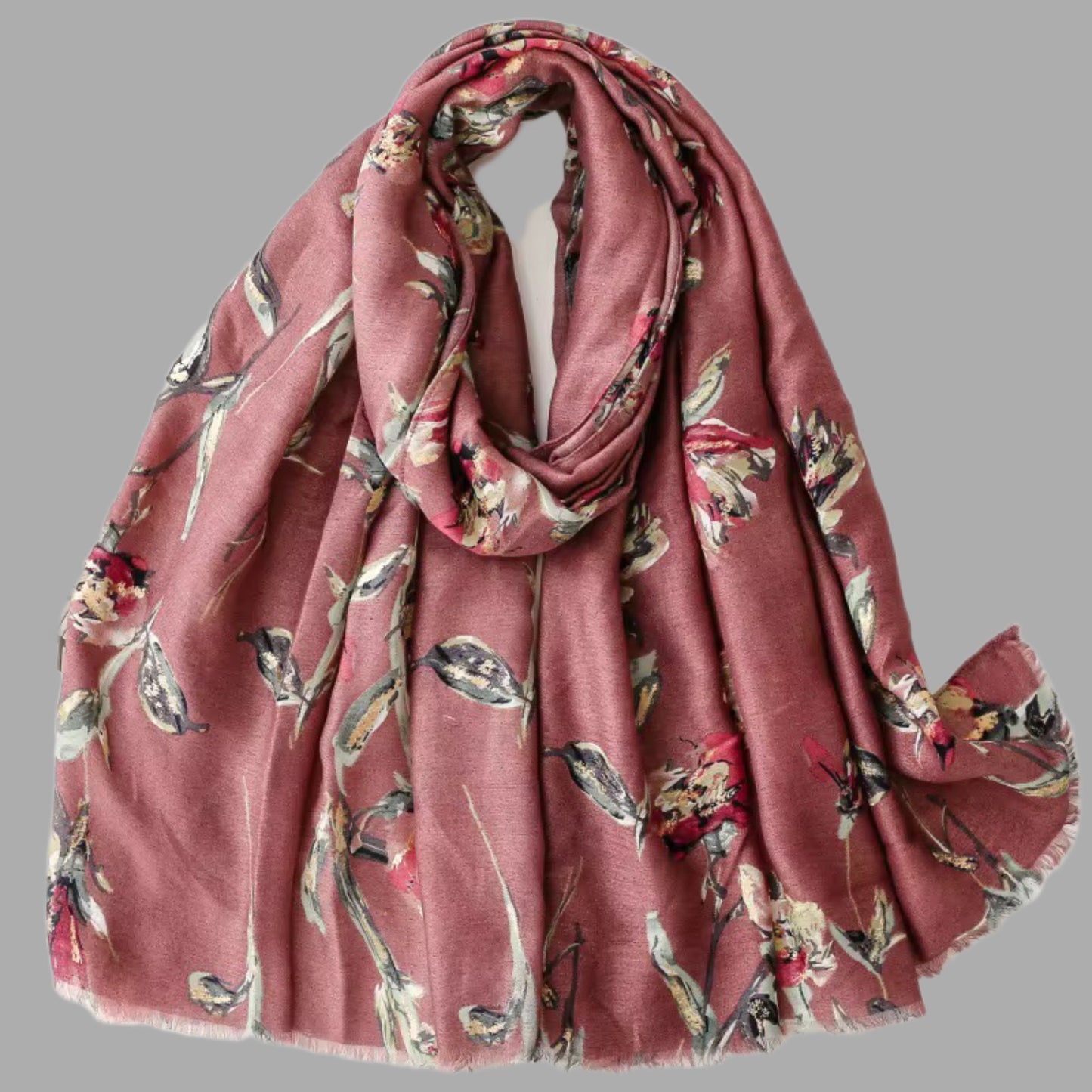 Thick floral viscose scarf with glitter pattern