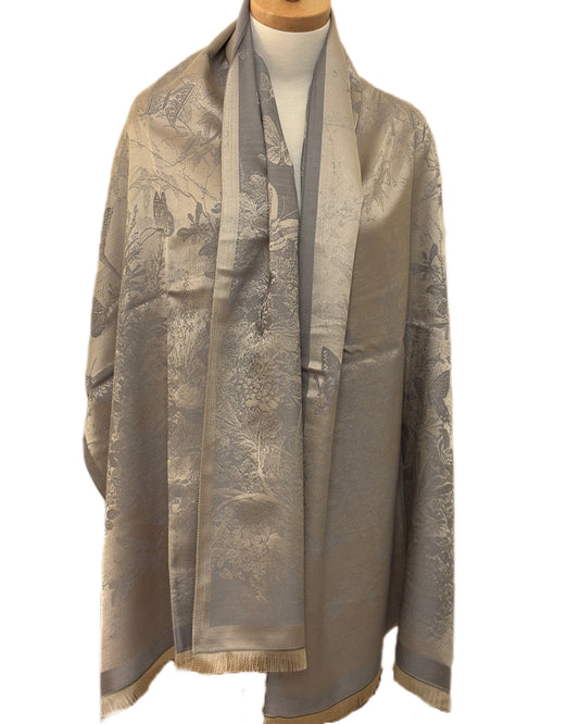 Silver Metallic Effect Blue and Cashmere Grey Shawl