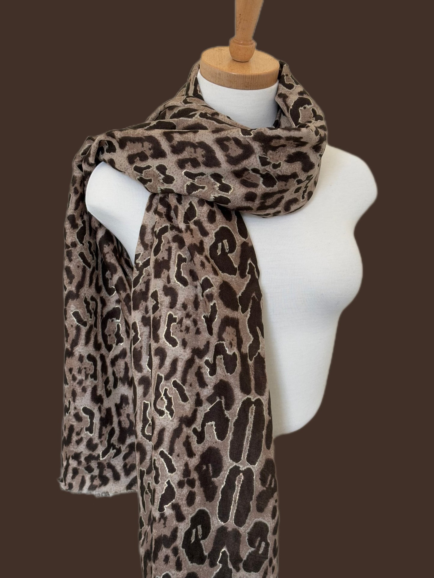Animal Print Viscose Scarf with Shiny Prints