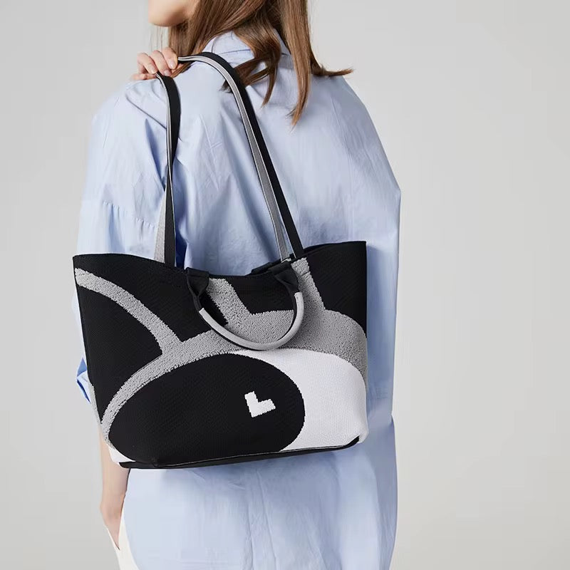 Black and grey knitted tote bag
