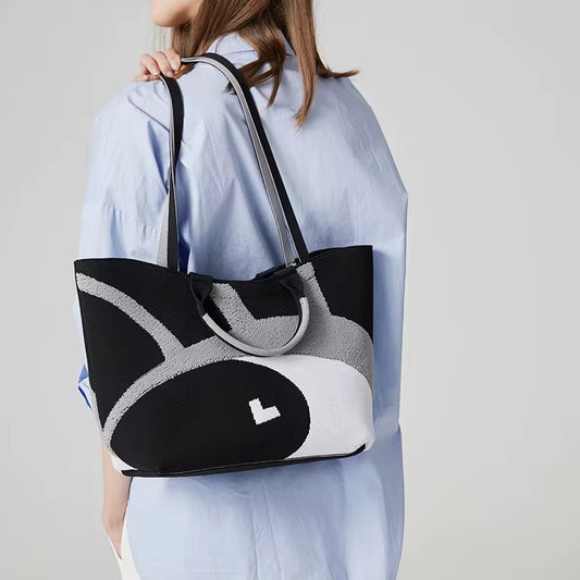 Black and grey knitted tote bag