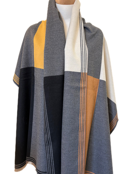 Yellow Grey and Black Cashmere Shawl