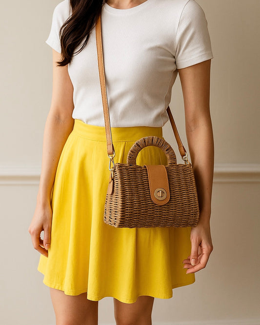 Dark Beige Straw Small Bag