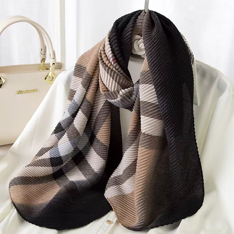 Brown and Black Crinkle Viscose Scarf
