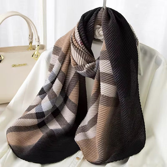 Brown and Black Crinkle Viscose Scarf