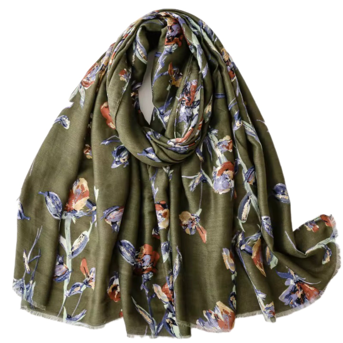 Thick floral viscose scarf with glitter pattern