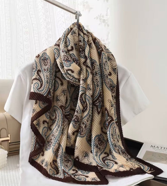 Brown and Blue Crinkle Viscose Scarf