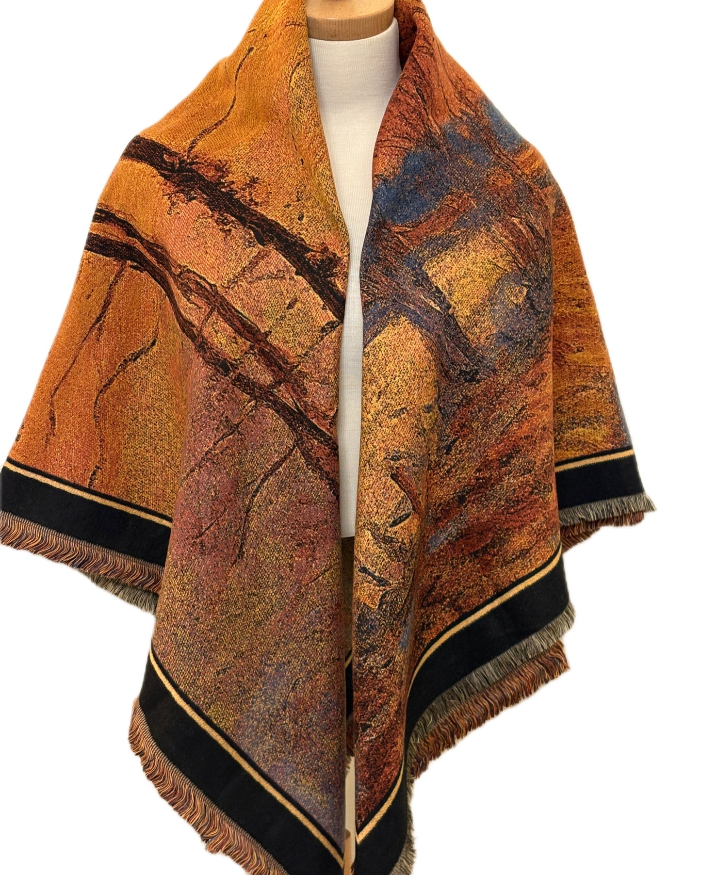Large Square Brown Oil Design Cashmere Shawl