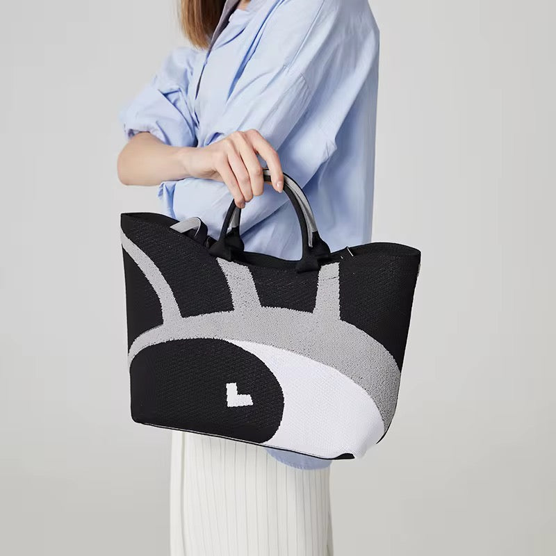 Black and grey knitted tote bag