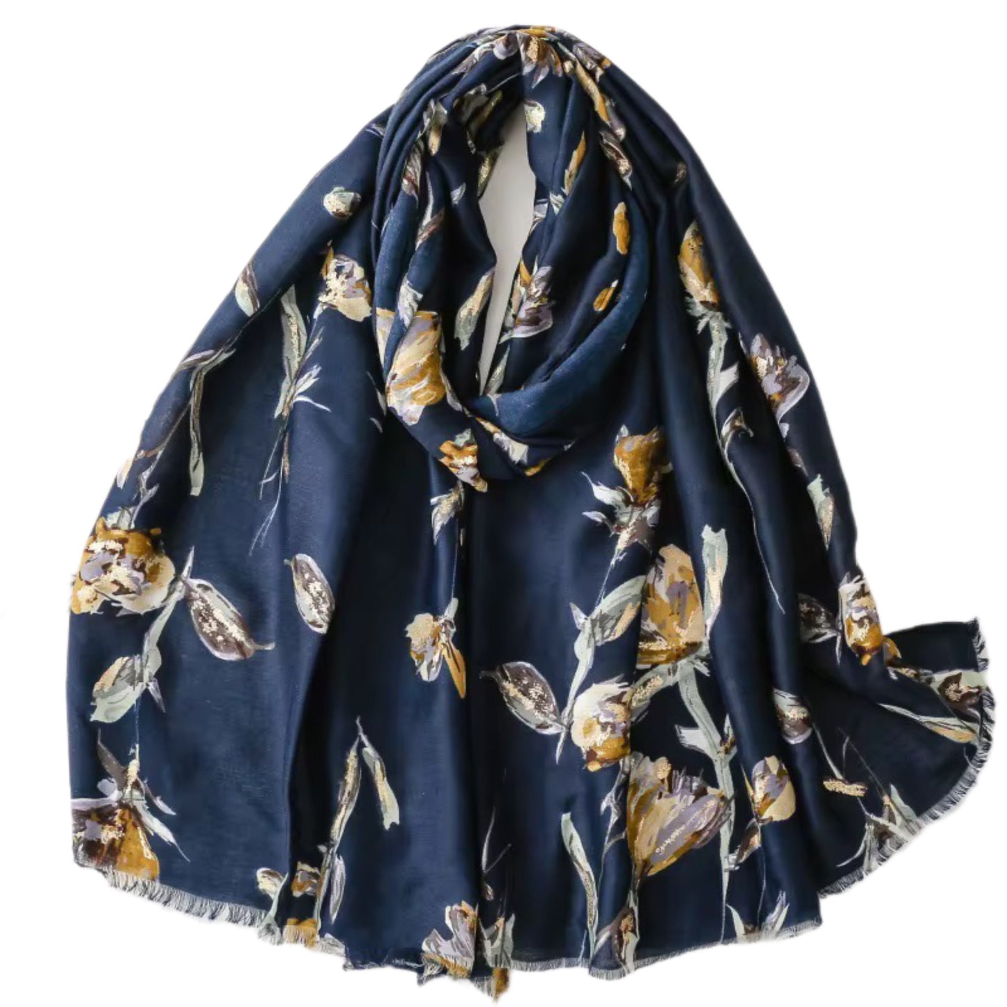 Thick floral viscose scarf with glitter pattern