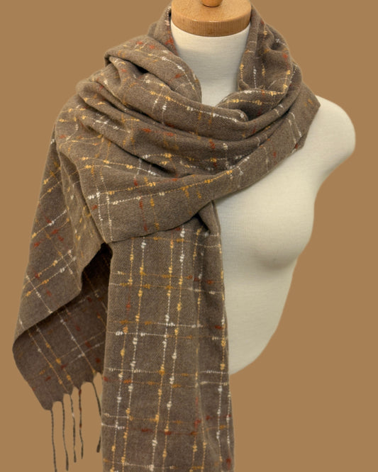 Brown Wool Shawl with Colorful Threads