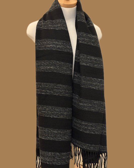 Black and Grey Wool and Acrylic Shawl