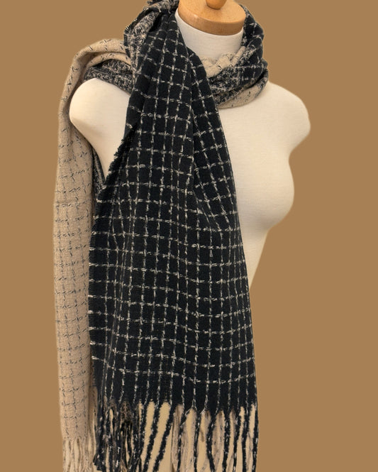 Beige and Black Wool Shawl