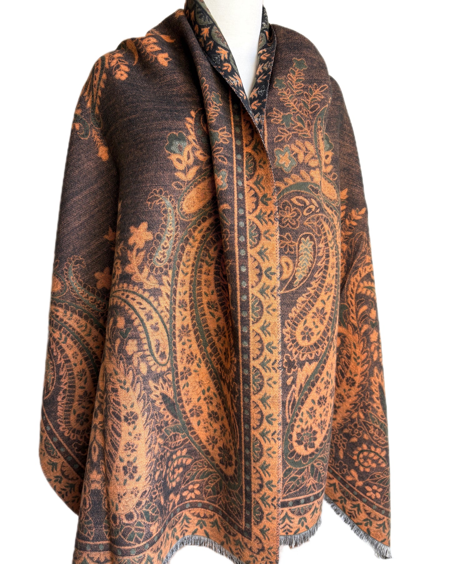 Double face Green and Brown Cashmere Shawl