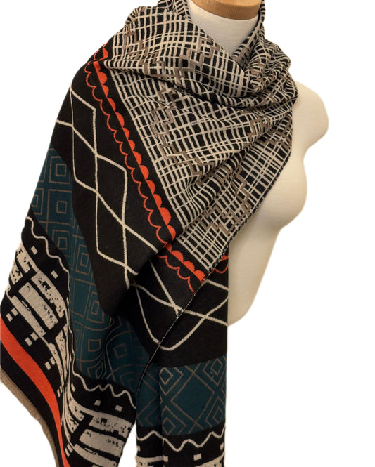 Green and Black Cashmere Shawl