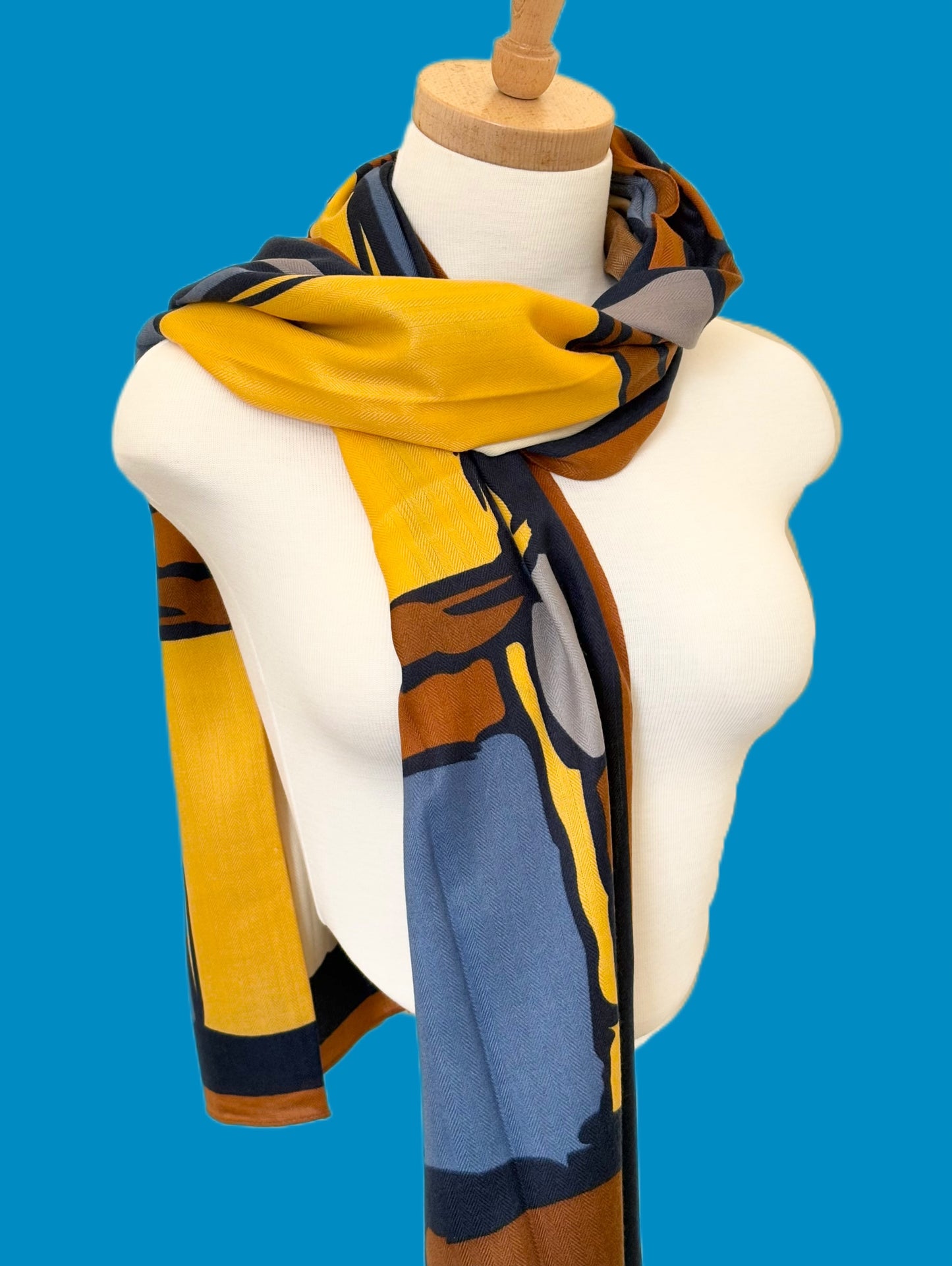 Yellow and Blue Viscose Scarf