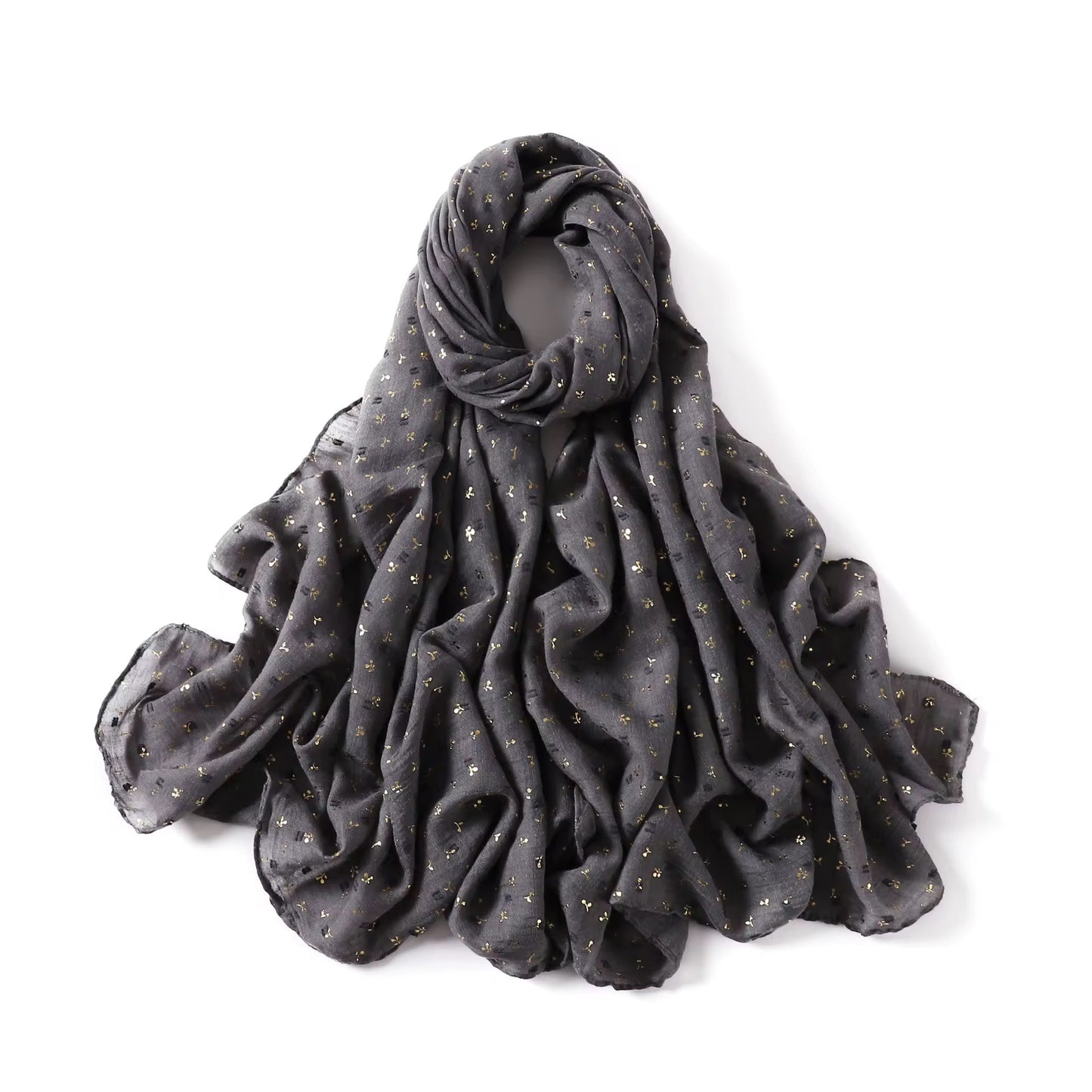 Grey Scarf with Gold Prints