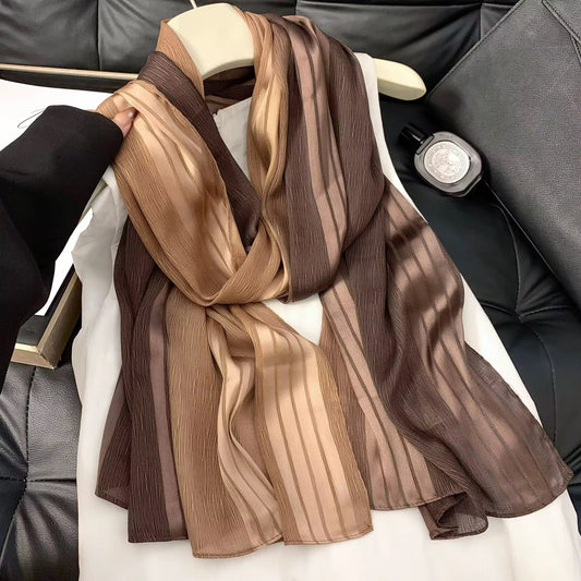 Brown Gradient Silk and Crepe Scarf