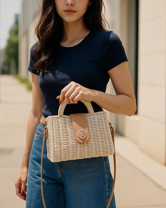 Beige Straw Small Bag