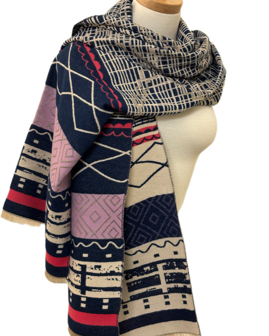 Navy and Pink Cashmere Shawl