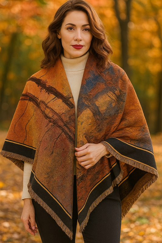 Large Square Brown Oil Design Cashmere Shawl