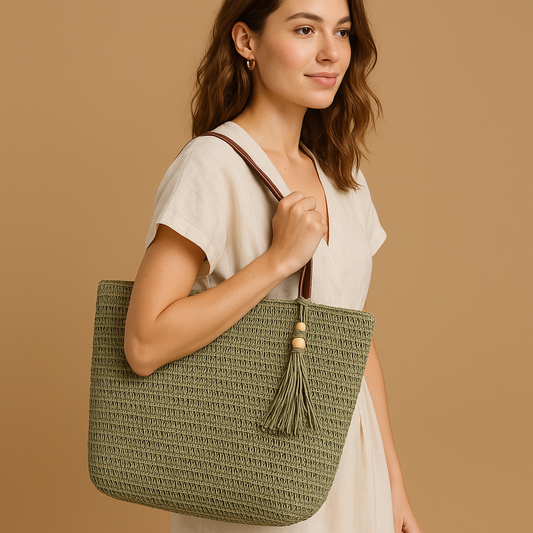 Green Large Straw Bag