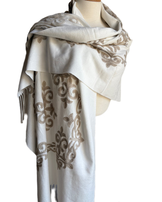 White Embroidered Pashmina