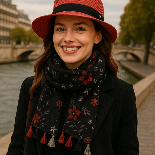 Black Scarf with Sequin Thread