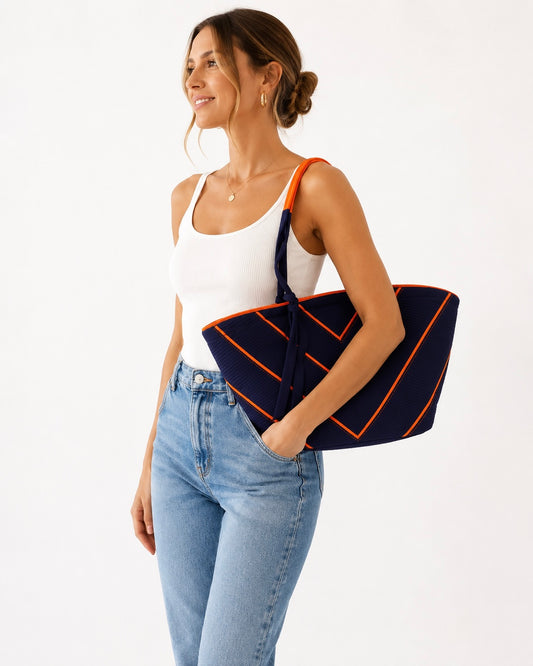 Navy and Orange large tote bag