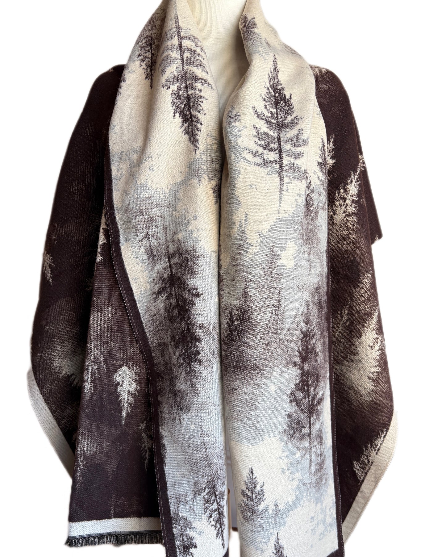 Double face Dark Brown and Beige Cashmere Shawl