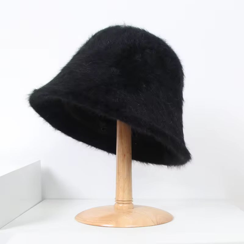 Black Fur Bucket Hat