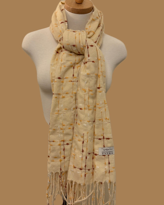 Beige Wool Shawl with Colorful Threads
