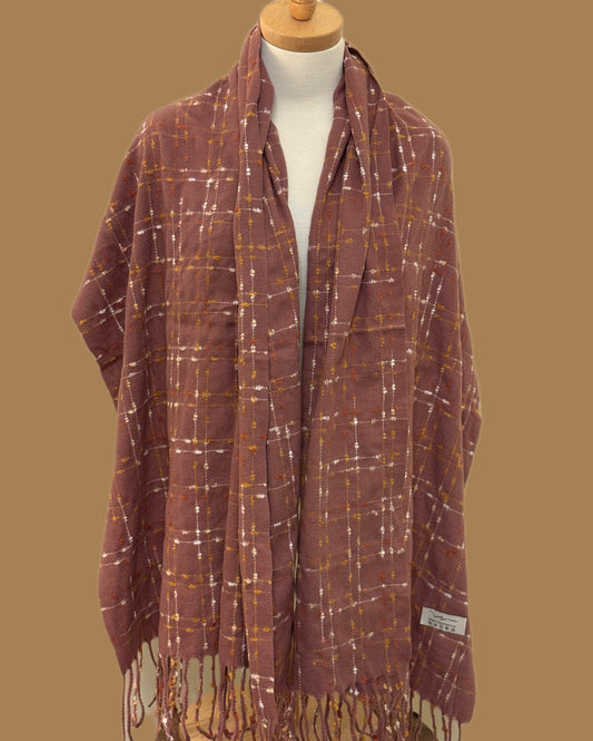 Bois de Rose Wool Shawl with Colorful Threads