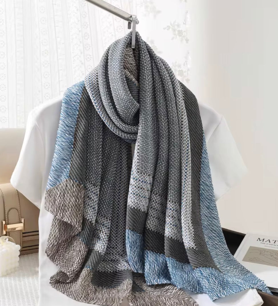 Blue Crinkle Viscose Scarf
