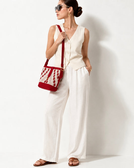Red and white shoulder bag