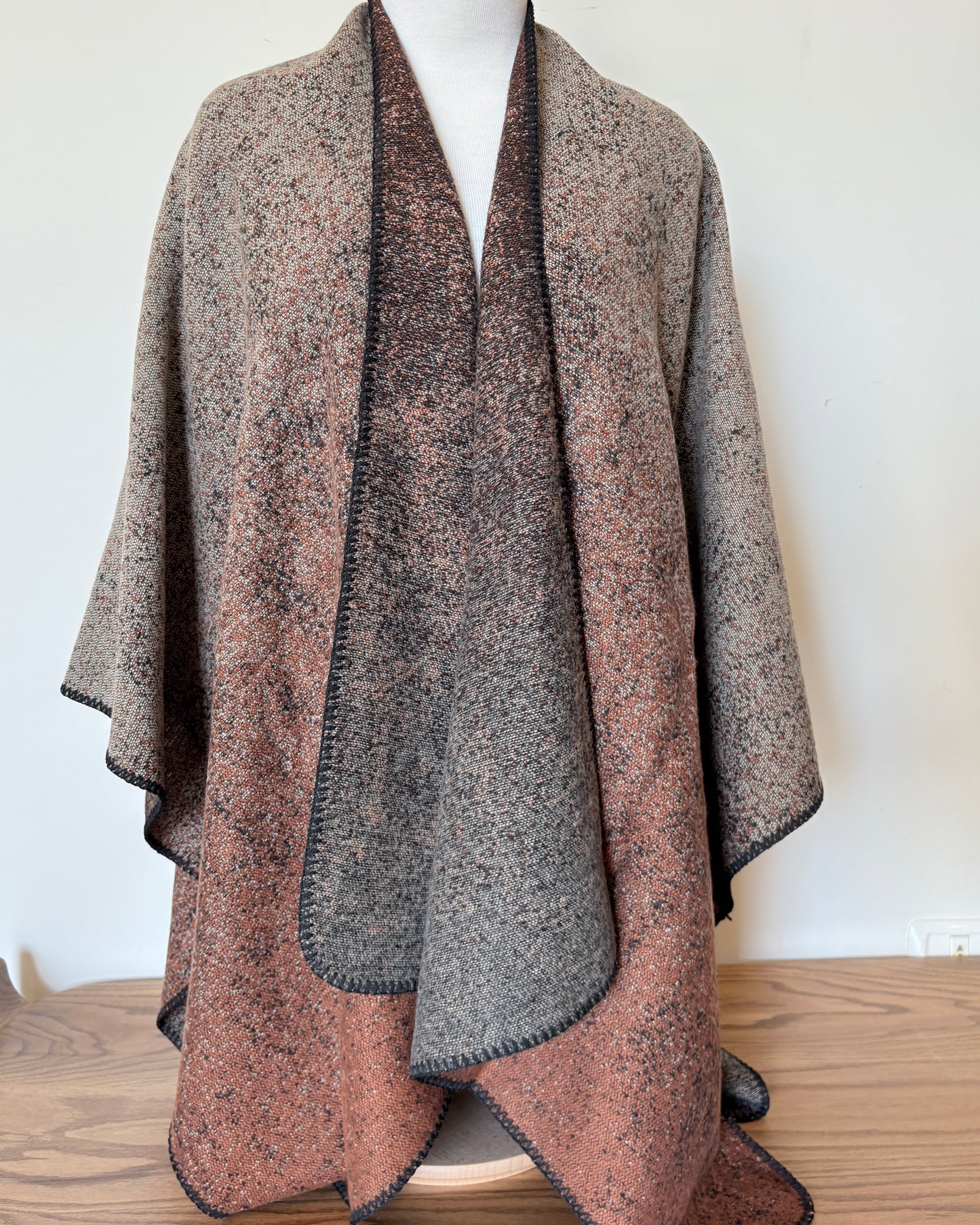 Beige and Brown Wool Poncho