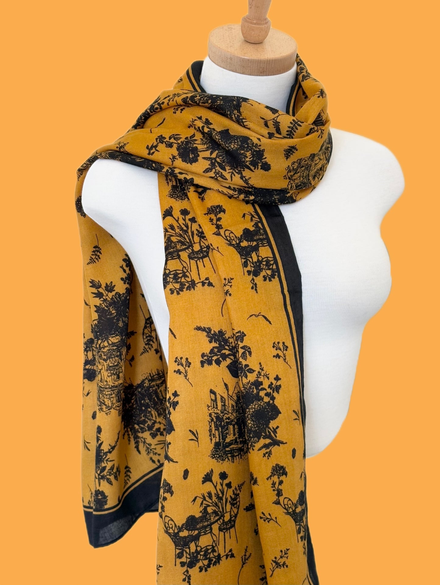 Yellow and Black Viscose Scarf