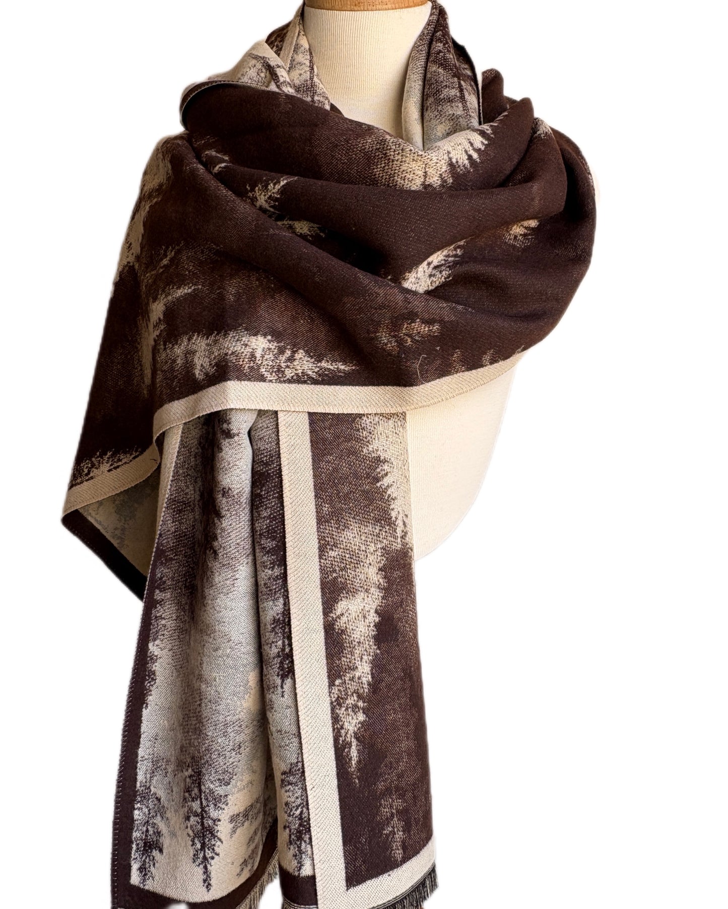 Double face Dark Brown and Beige Cashmere Shawl
