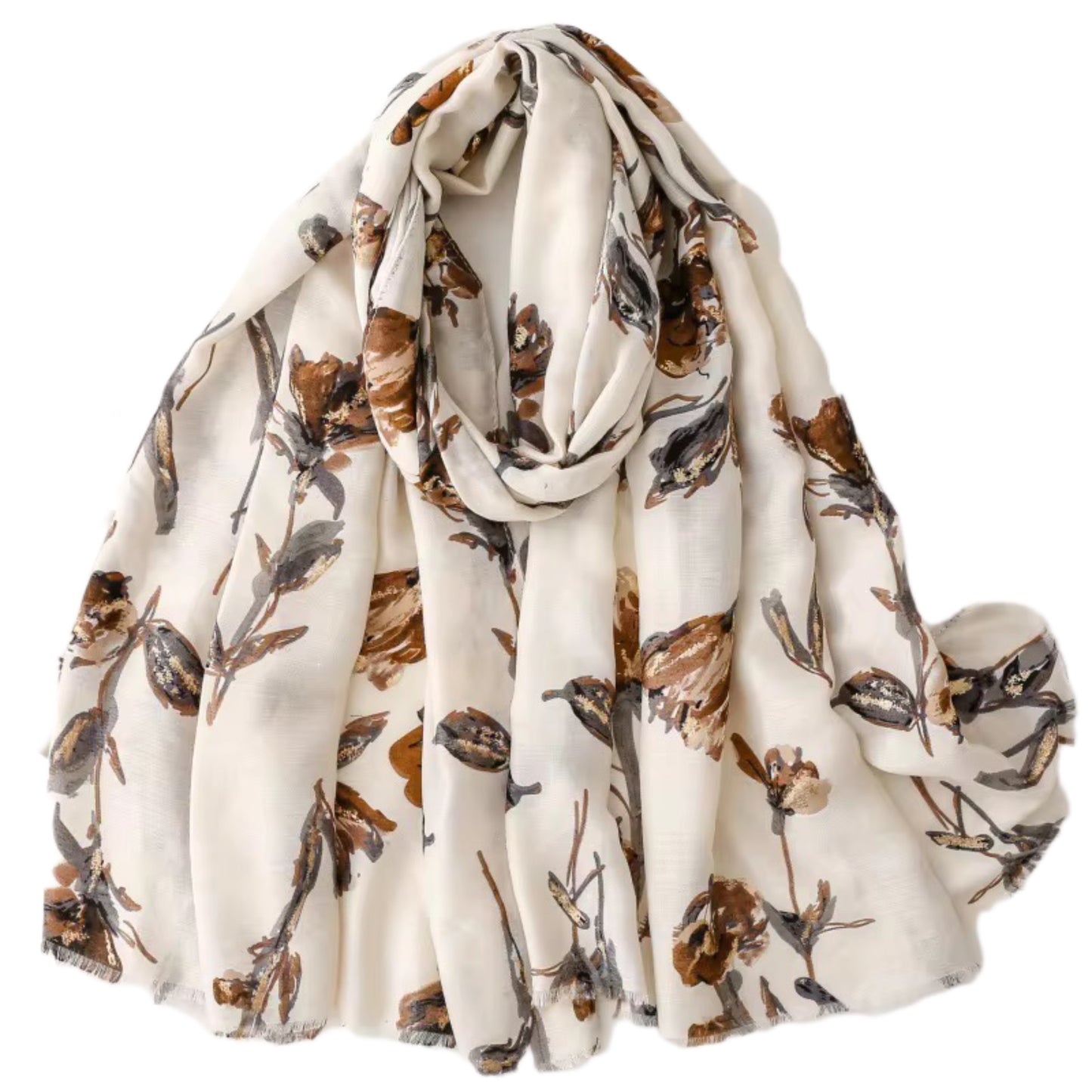 Thick floral viscose scarf with glitter pattern