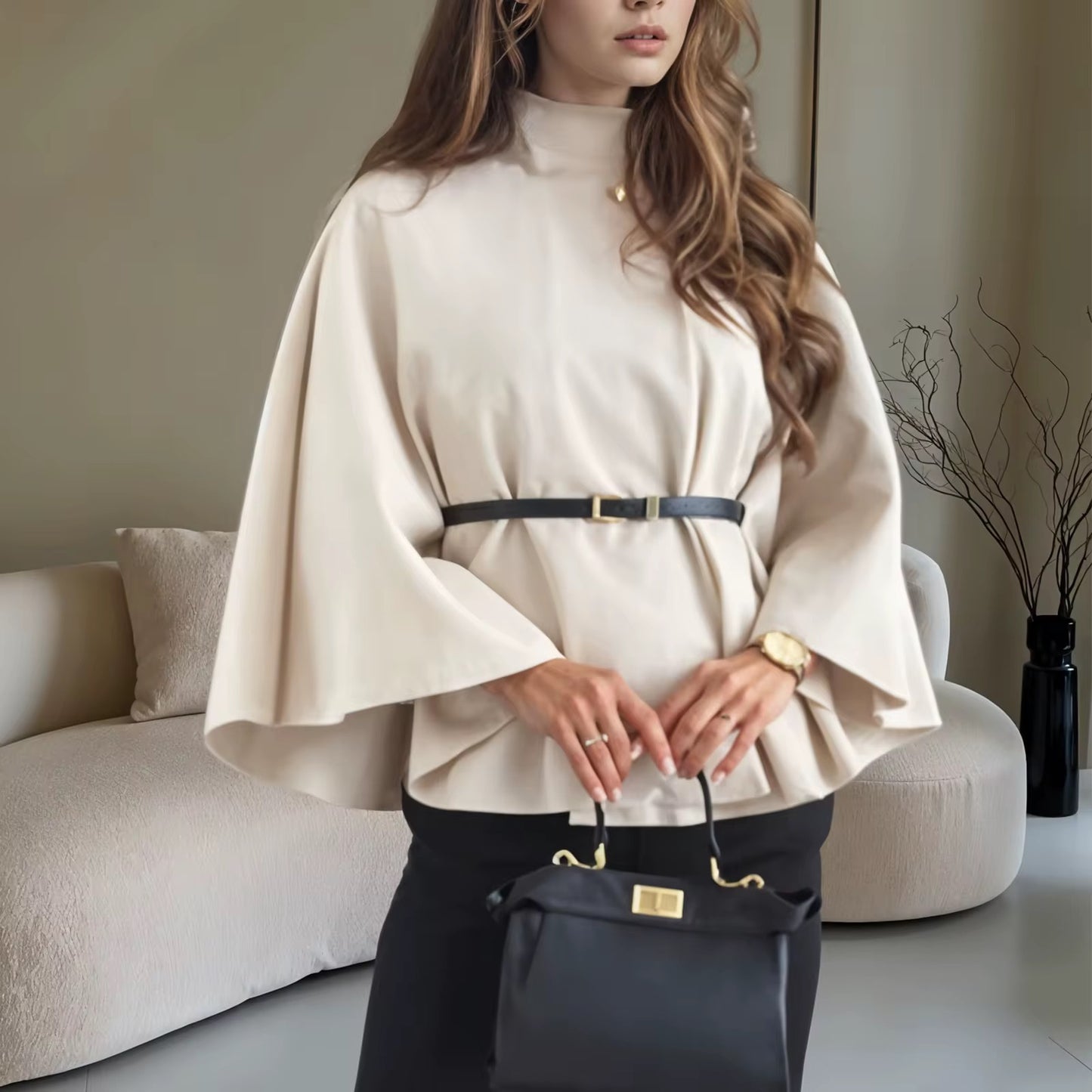 Bat Sleeve Buttoned Cape